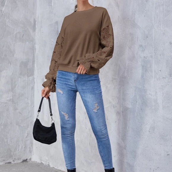 Drop shoulder lace sleeve pullover - Picture 7 of 7